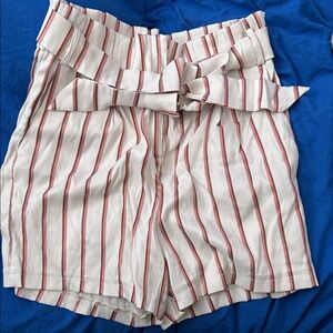 Dynamite High-Waist Paperbag Shorts in White with Pink Stripes